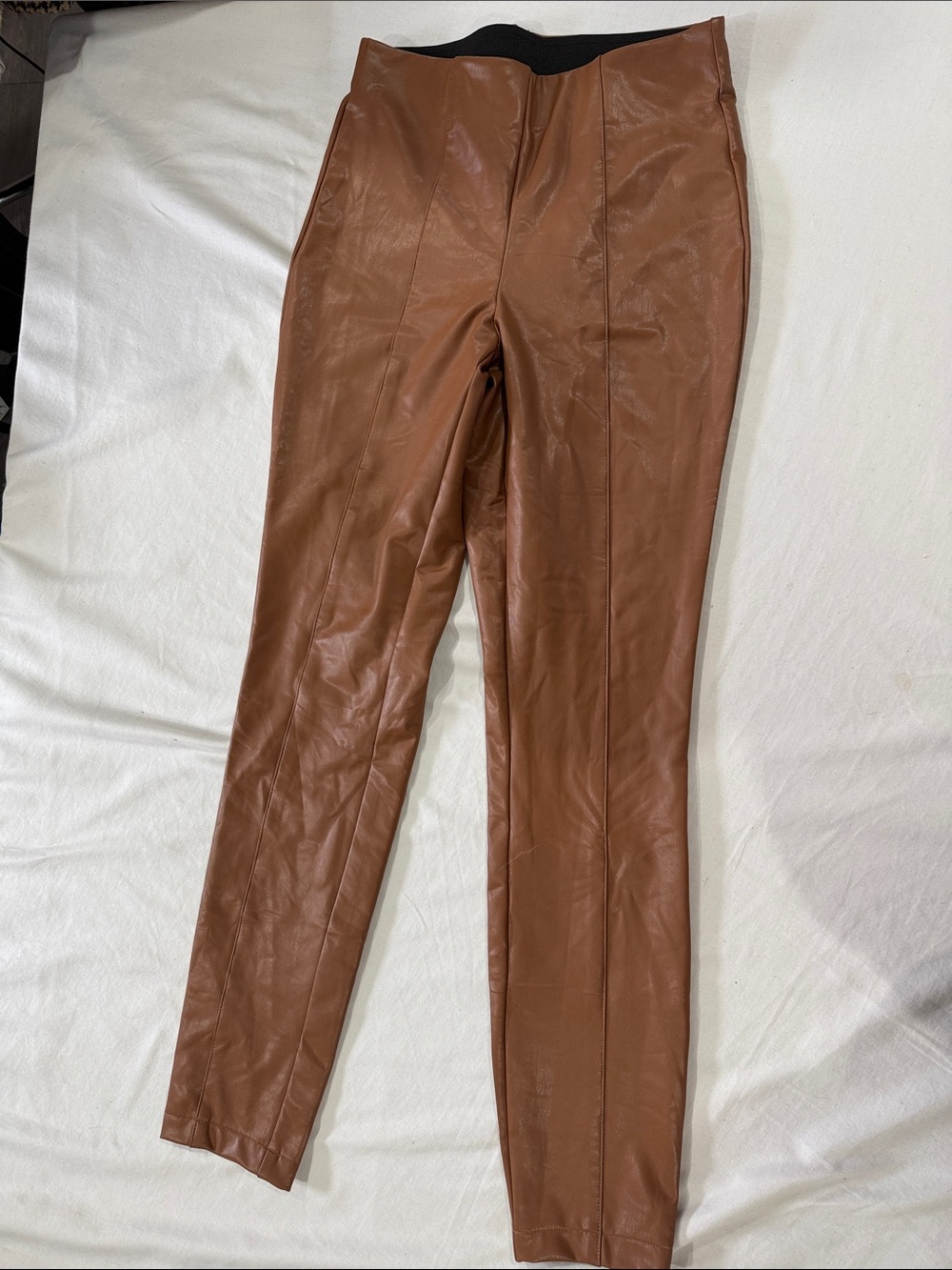cleo Faux Leather Slim Leg Pants in Cognac Brown